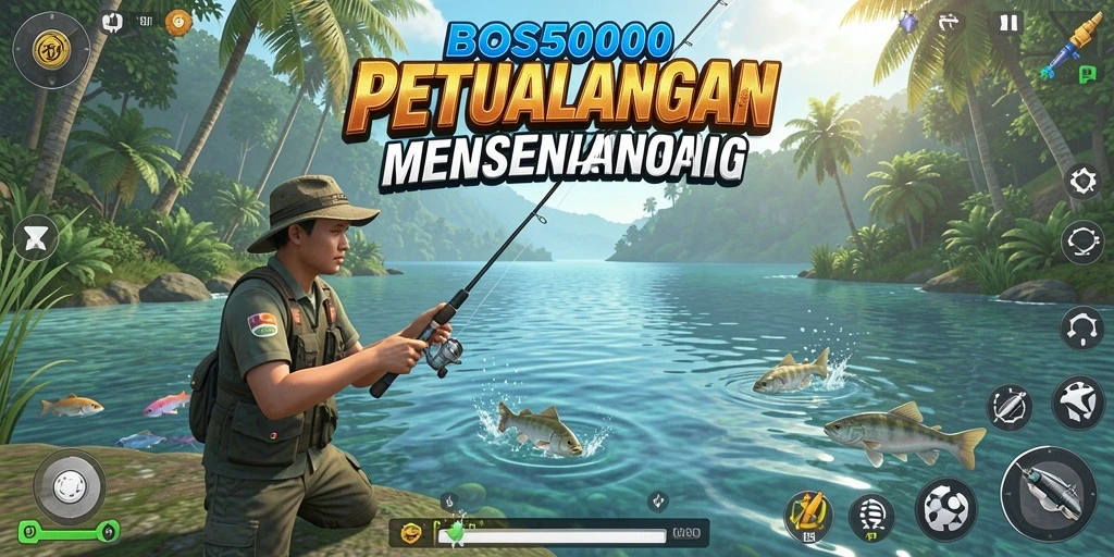 Gameplay seru di BOS5000 yang menunjukkan aksi memancing.