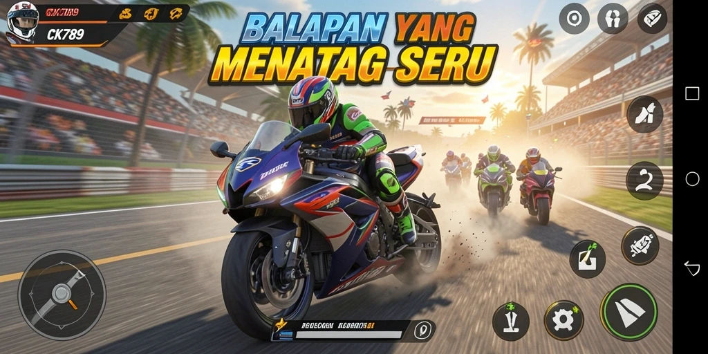 Tampilan gameplay CK789 yang mendebarkan saat balapan motor.