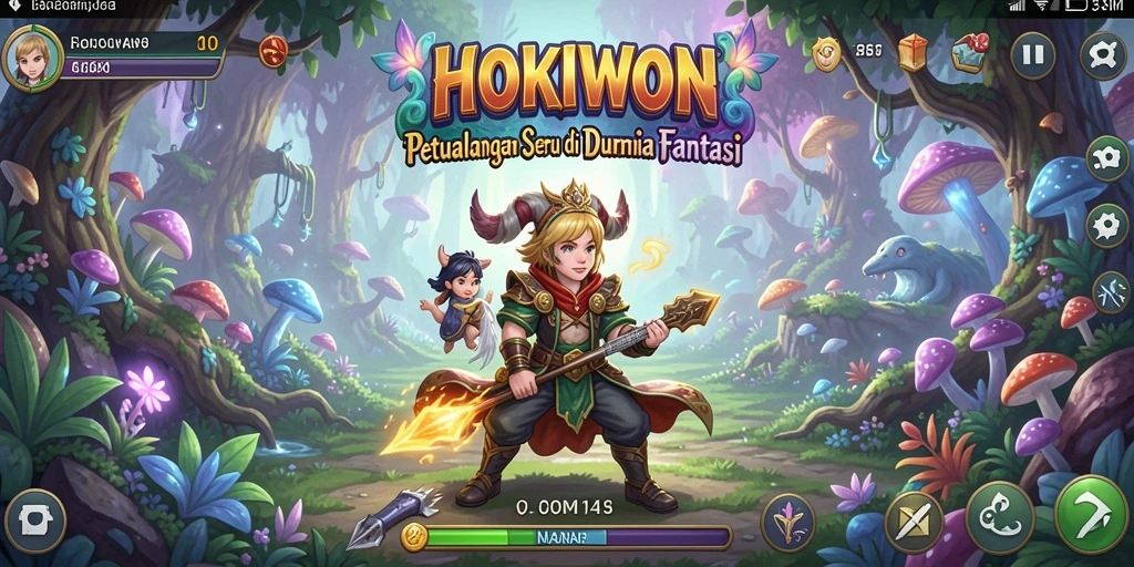 Tampilan gameplay HOKIWON yang penuh aksi dan petualangan.