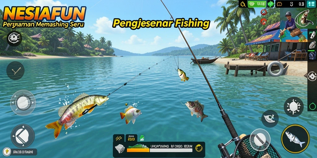 Screenshot NESIAFUN menampilkan gameplay memancing yang menarik dan pemandangan indah.