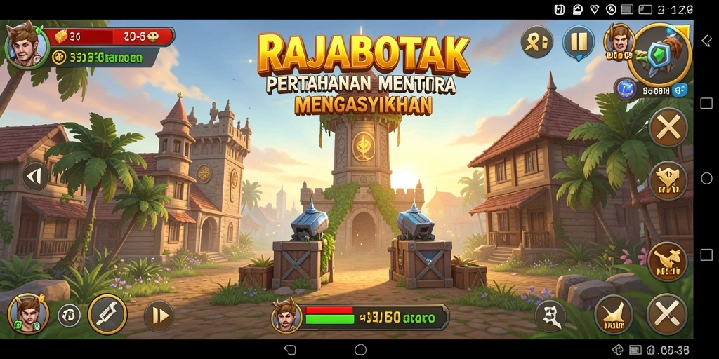 Tampilan gameplay seru dalam RAJABOTAK saat melawan musuh dengan menara.