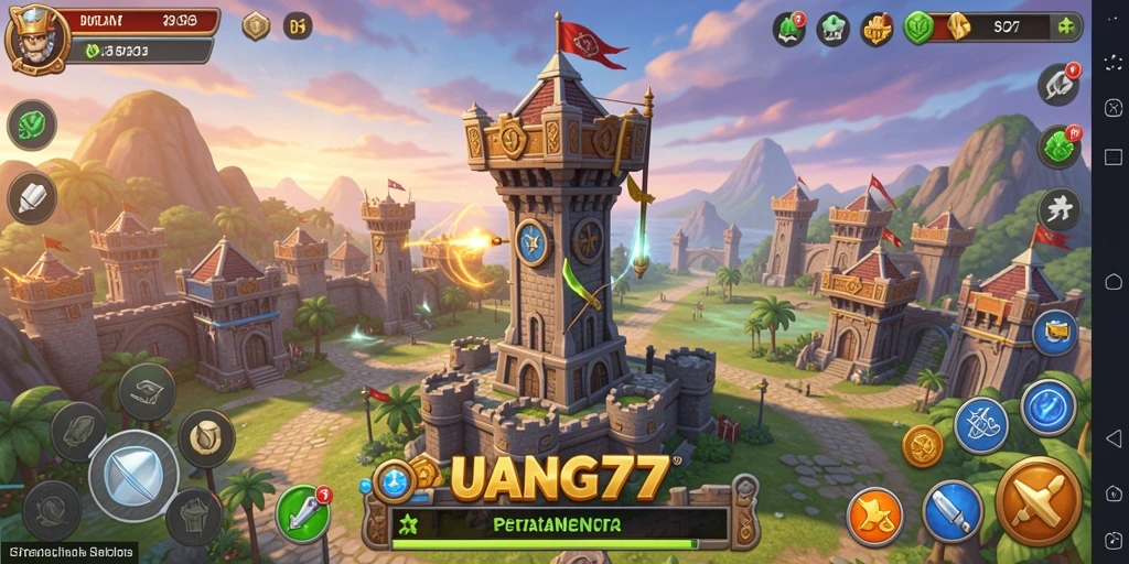 Gameplay <strong>UANG77</strong> yang seru dalam pertahanan menara melawan gelombang musuh.